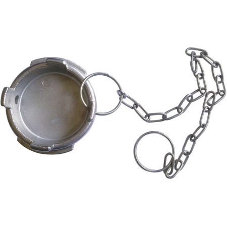 Bouchon inox sans verrou et sans joint pour la robinetterie industrielle en inox, avec chaînette. Gamme des raccords symétriques