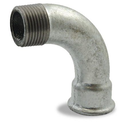 Raccord 1, en fonte malléable galvanisée : raccord coudé 90° grand rayon, mâle/femelle -BSP
