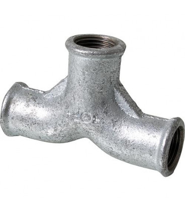 Raccord 132, coude Té 2 voies égales, Fonte malléable Galvanisée raccordement triple femelle (FFF) - Filetage BSP