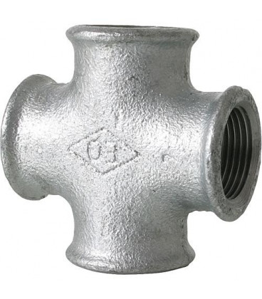 Raccord fonte malléable n°180 R: Raccord en croix Réduction, branchement 4xFemelle filetage BSP, fonte galvanisée à chaud