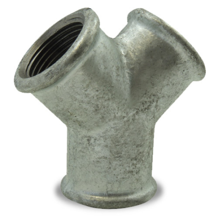 Raccord fonte malléable galvanisée type 220: distributeur 3 voies en Y égal - FFF / BSP