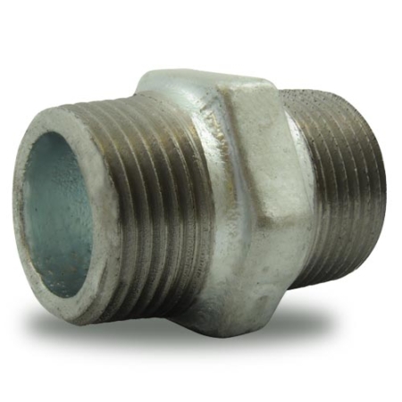 Raccord fonte malléable galvanisée - type 281 : mamelon double égal Tupy mâle/mâle, droit-gauche- Filetage BSP. DN10 à DN50