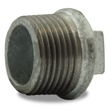 Raccord fonte malléable galvanisée - type 290 : bouchon mâle avec collet et tête 4 pans- Filetage BSP. DN6 à DN100
