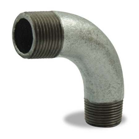 Raccord fonte malléable galvanisée Type 3 courbe mâle mâle grand rayon 90° BSP. DN8 à DN100