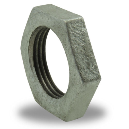 Raccord fonte malléable galvanisée 312 contre écrou évidé hexagonal BSP. DN8 à DN80