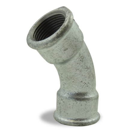 Raccord fonte malléable galvanisée 41 courbe femelle femelle grand rayon filetage BSP. DN10 à DN100