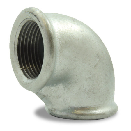 Raccord fonte malléable galvanisée 90 coude femelle femelle petit rayon 90° filetage BSP. DN6 à DN100