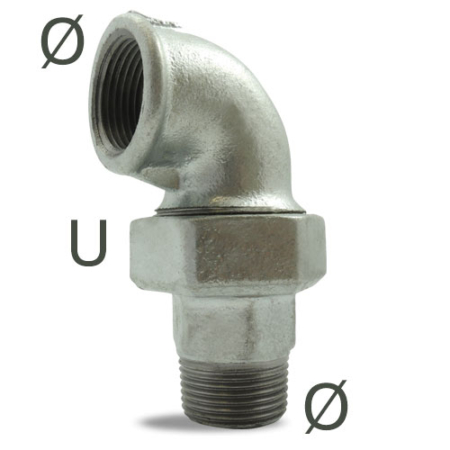 raccord fonte malléable 98 coude union MF a joint conqique. DN8 à DN80