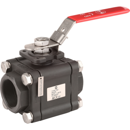 Vanne acier 3 pièces à tournant sphérique, passage réduit, PN100 à 140, sécurité feu