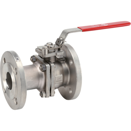 Vanne à tournant sphérique corps inox, 2 pièces split body, siège PTFE, DIN LONG (forme F1)- ATEX- secu feu API 607 - Brides PN 10/40