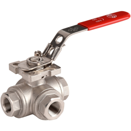 Vanne à sphère tournante 3 vois en L - Inox - Femelle PN40