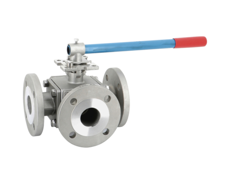 Vanne à tournant sphérique 3 voies en T, en inox. Brides PN16