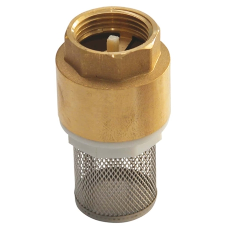Clapet crépine anti-retour. Corps laiton 4MS (réseaux d'eau). Double guidage (montage toutes positions). Obturateur Nylon. Raccordement femelle BSP