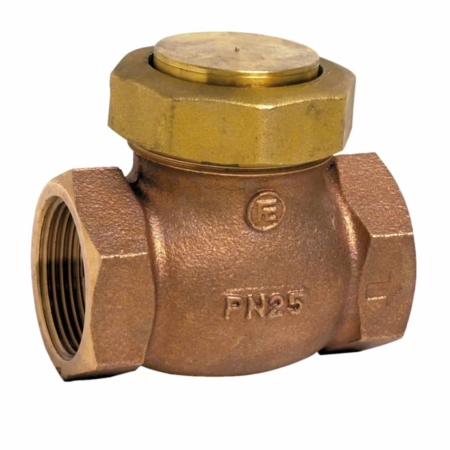 Clapet bronze anti retour à levée verticale, femelle BSP, obturateur PTFE, siège inox, chapeau union. DN8 à DN50