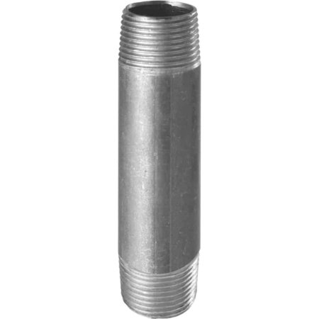 Mamelon acier galva 100 millimètres filetage BSP. Raccord acier carbone pour liquides et air comprimé