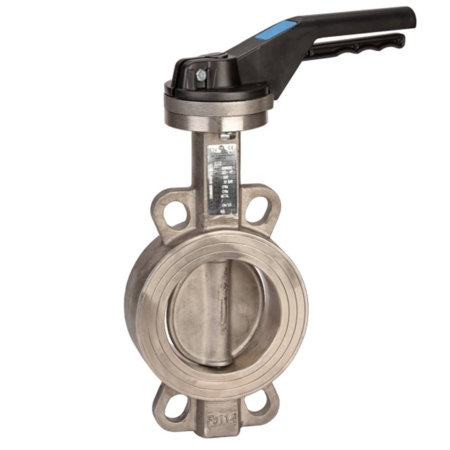 vanne métal/métal (non étanche). Corps et papillon inox, poignée fonte/ aluminium