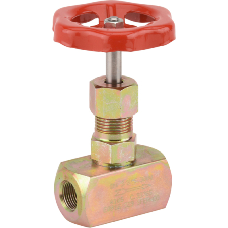 Vanne à pointeau acier forgé zingué jaune pour réseau industriel haute pression (3000 PSI) - Raccordement femelle/femelle taraudé BSP