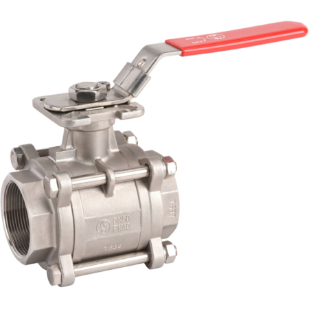 Robinet tournant sphérique tout inox, type 3 pièces, montage direct, passage intégral, femelle BSP