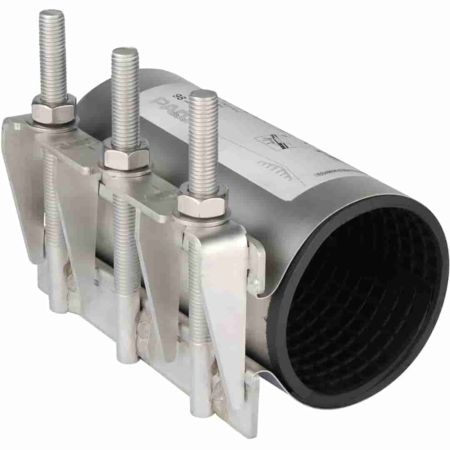 Collier de réparation et de jonction définitive tout inox 3 tirants joint EPDM. DN 60 à DN 162