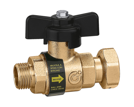 Vanne d’arrêt sphérique avec clapet, compatible eau potable (ACS) - Laiton- Ecrou tournant Mâle BSP