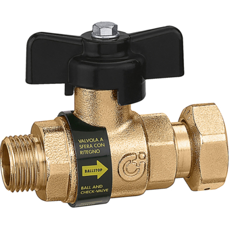 Vanne d’arrêt sphérique avec clapet, compatible eau potable (ACS) - Laiton- Ecrou tournant Mâle BSP