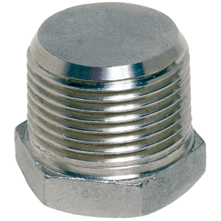 Bouchon mâle hexagonal plein inox moulé PS20 BSP. DN 6 à DN 50