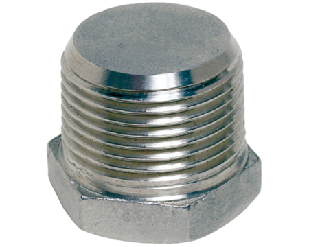 Bouchon mâle hexagonal plein inox moulé PS20 BSP. DN 6 à DN 50