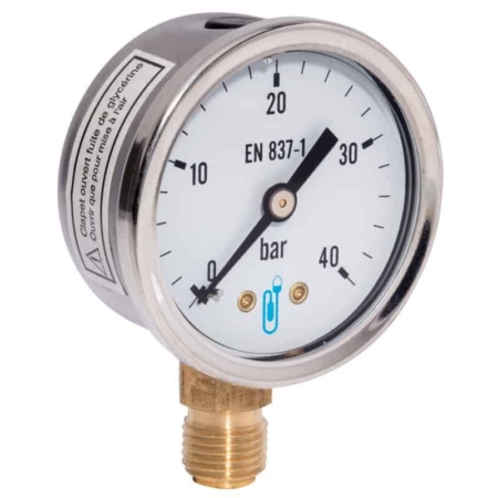 Manomètre boitier inox à bain de glycérine raccordement laiton bsp