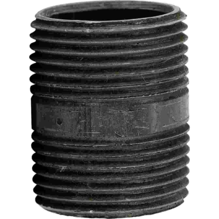 Raccord acier noir : mamelon 40 mm, filetage BSP ébavuré